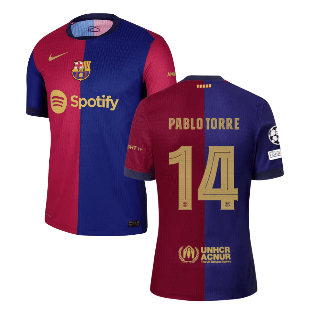Pablo Torre 14 Barcelona UCL Patch 2024/25 Home Men Jersey - Navy