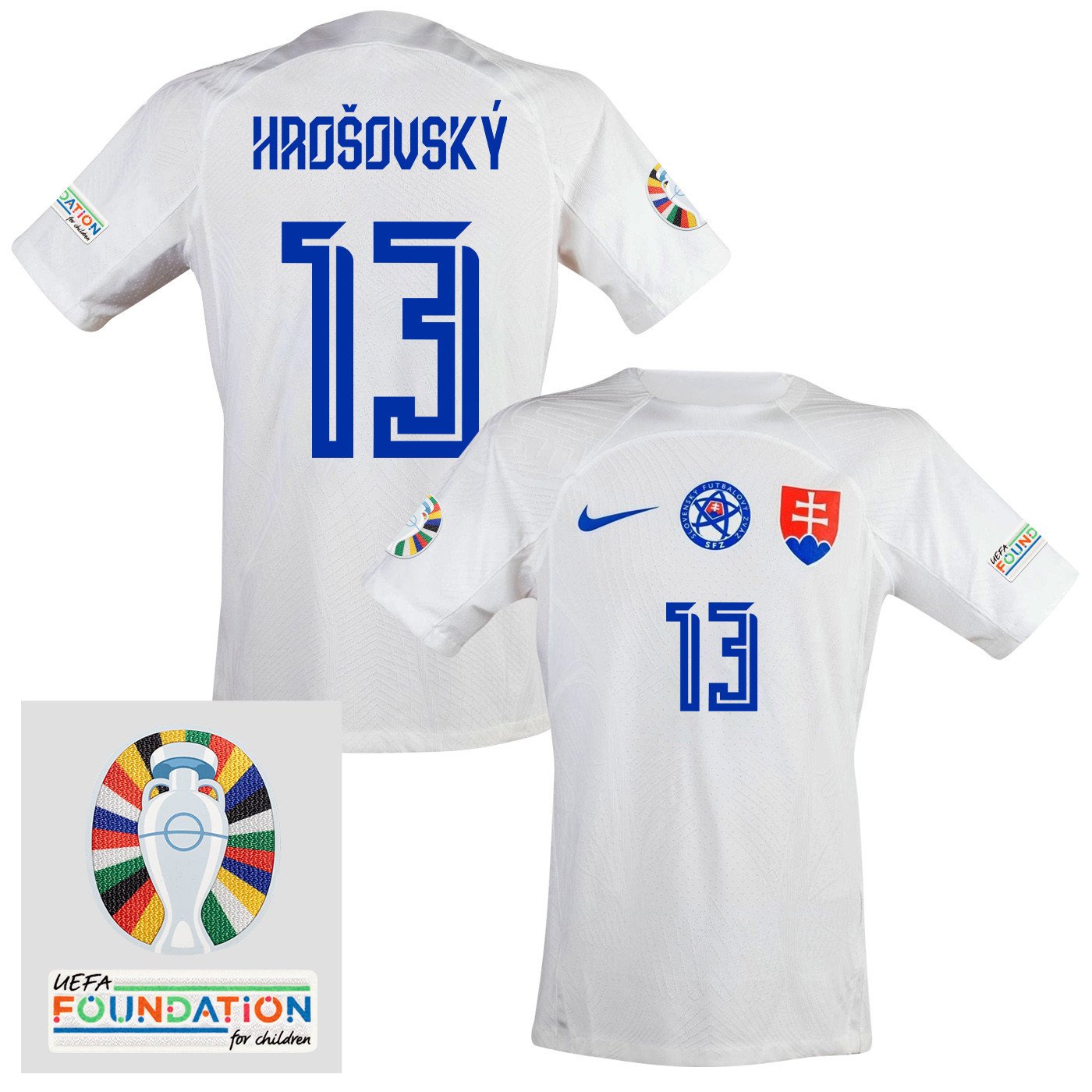 Patrik Hrošovský 13 Slovakia National Team 2024 Euro & Foundation Patch Away Men Jersey - White