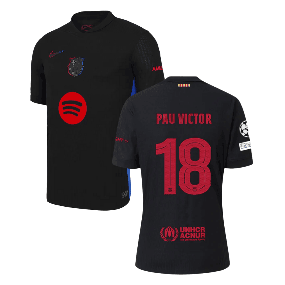 Pau Víctor 18 Barcelona UCL Patch 2024/25 Away Men Jersey - Black