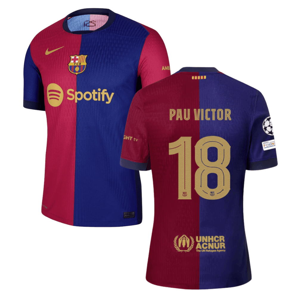 Pau Víctor 18 Barcelona UCL Patch 2024/25 Home Men Jersey - Navy