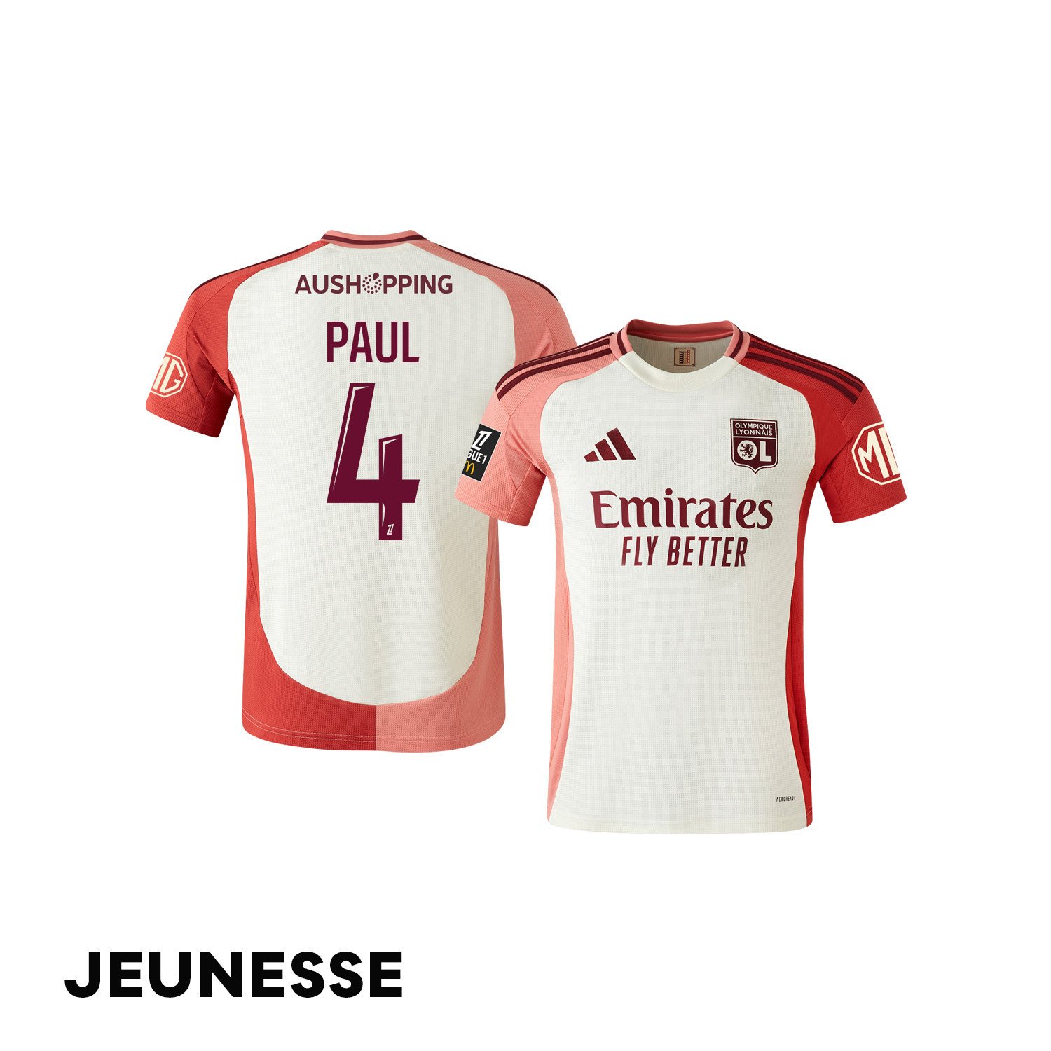 Paul Akouokou 4 Olympique Lyonnais 2024/25 Third YOUTH Jersey - Cream