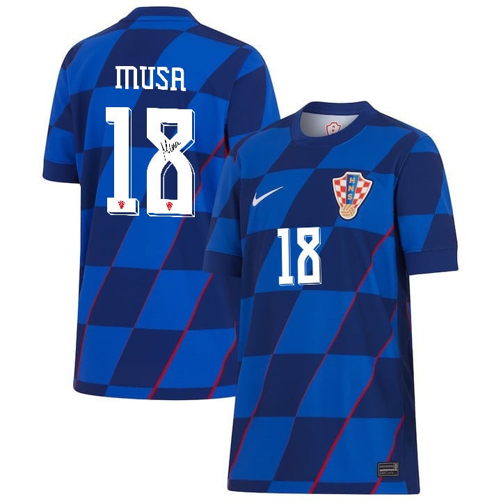Petar Musa 18 Signed Croatia National Team 2024 Away YOUTH Jersey Autographed - Navy