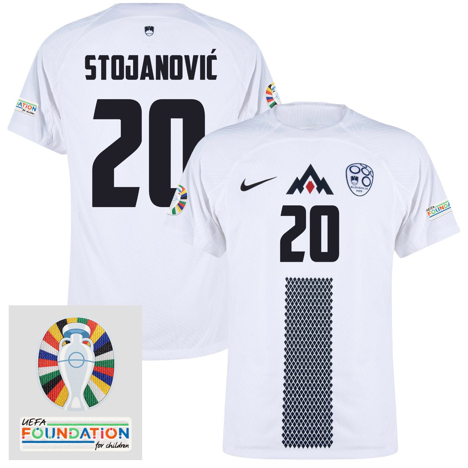 Petar Stojanović 20 Slovenia National Team 2024 Euro & Foundation Patch Home Men Jersey - White