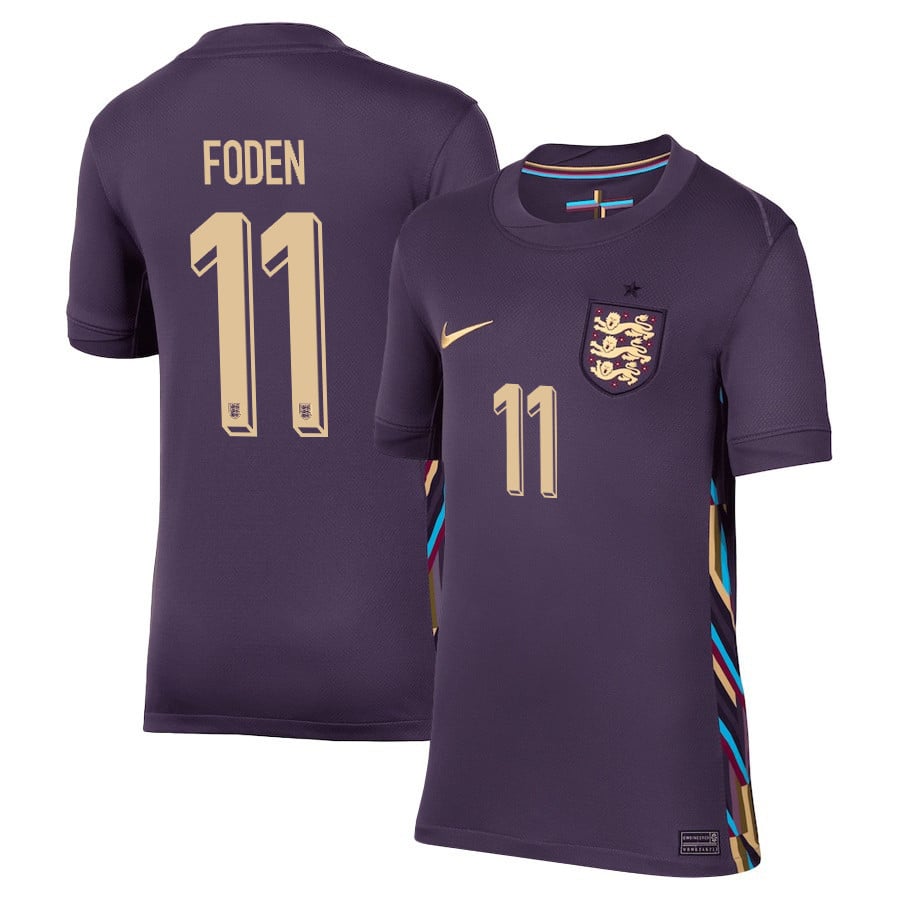 Phil Foden 11 England 2024/25 Away Stadium Football YOUTH Jersey - Purple
