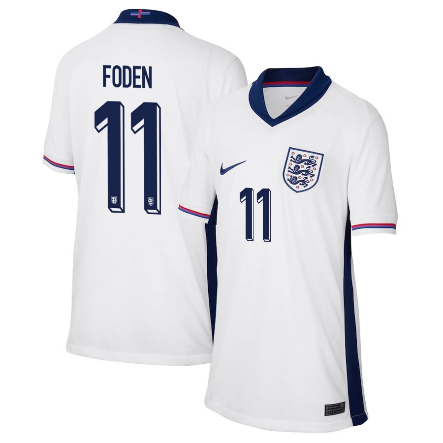 Phil Foden 11 England 2024/25 Home Stadium Football YOUTH Jersey - White