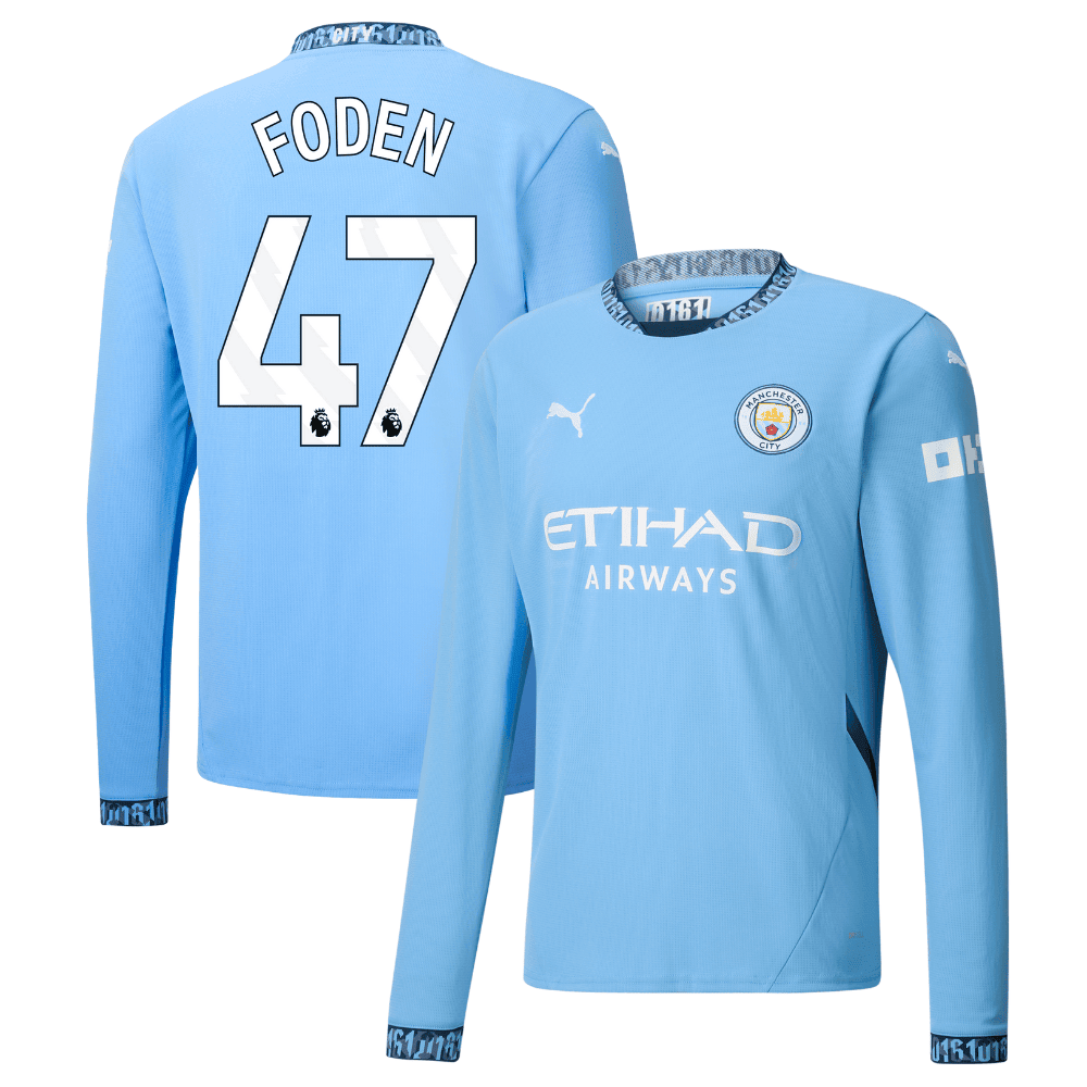 Phil Foden 47 Manchester City 2024/25 Home Long Sleeve Men Jersey - Light Blue