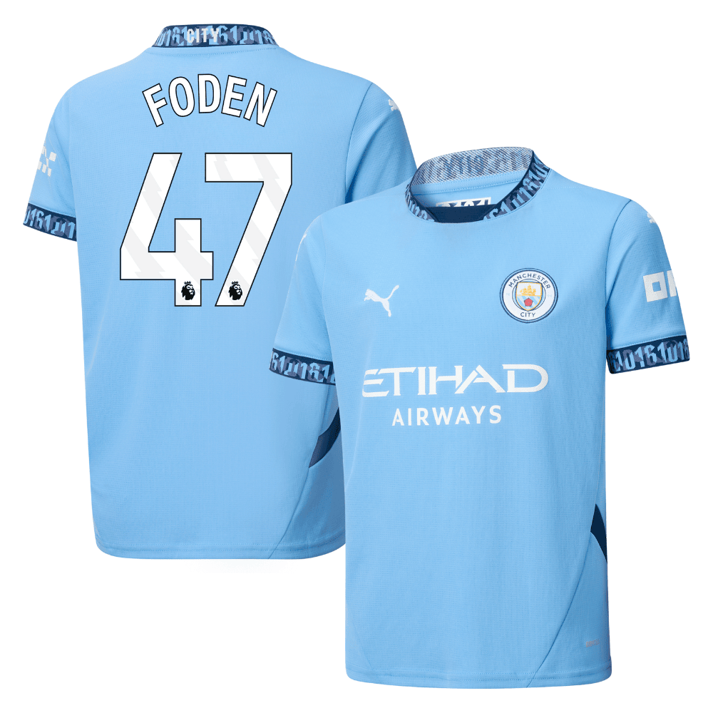 Phil Foden 47 Manchester City 2024/25 Home YOUTH Jersey - Light Blue