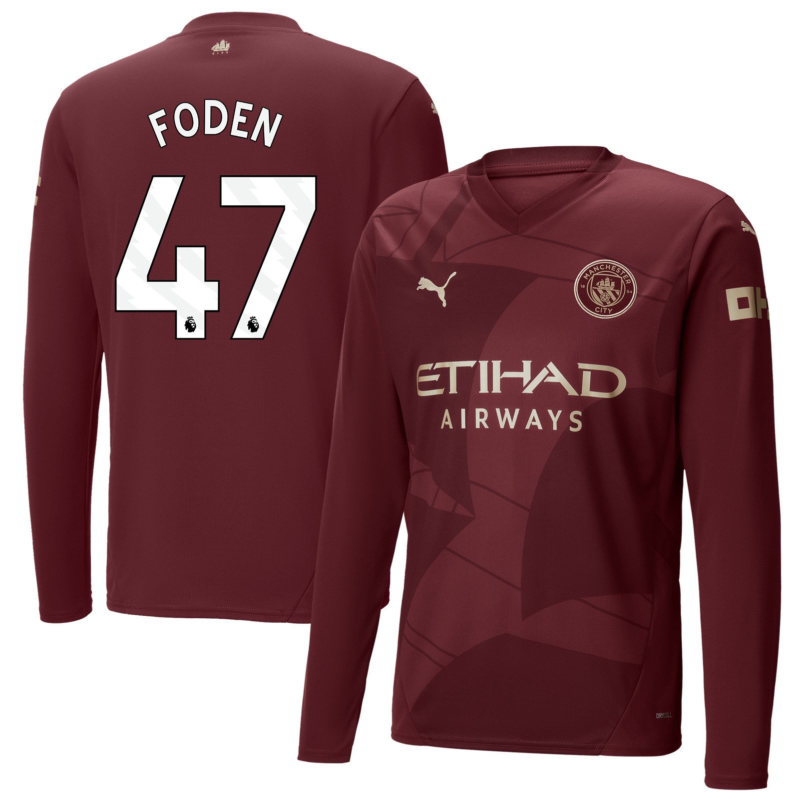 Phil Foden 47 Manchester City 2024/25 Third Long Sleeve Men Jersey - Burgundy