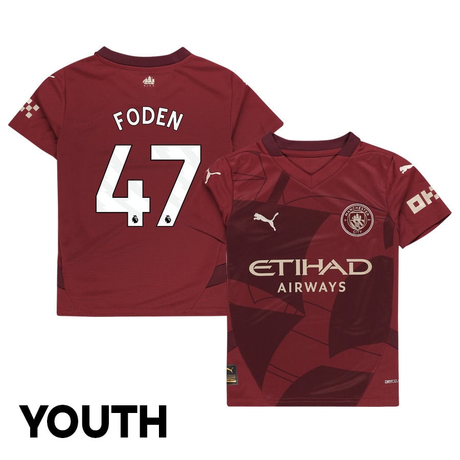 Phil Foden 47 Manchester City 2024/25 Third YOUTH Jersey - Burgundy