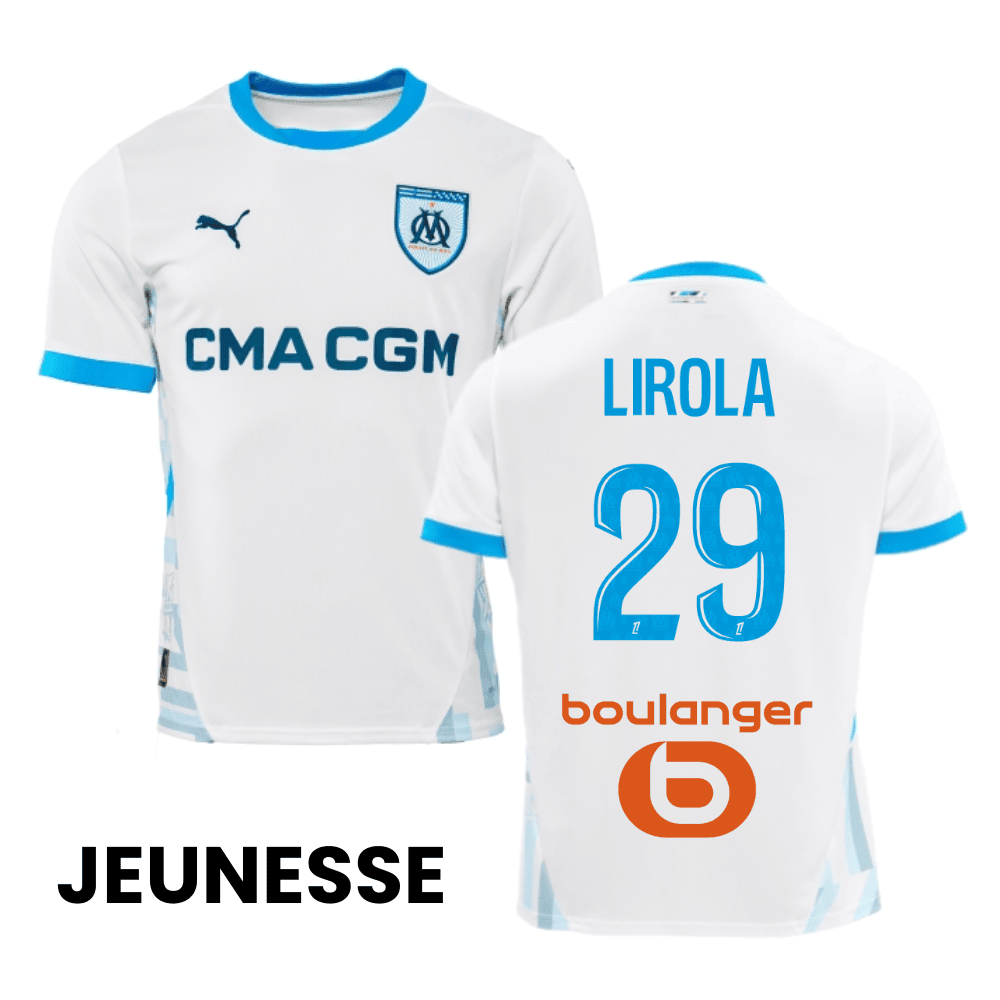 Pol Lirola 29 Olympique de Marseille 2024/25 Home YOUTH Jersey - White