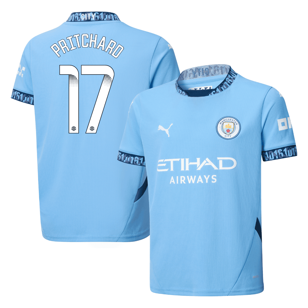 Poppy Pritchard 17 Manchester City 2024/25 Women's Team Home YOUTH Jersey - Light Blue