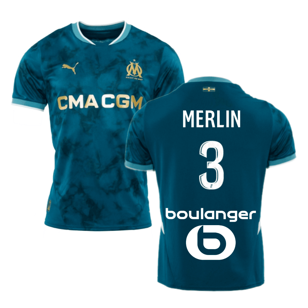 Quentin Merlin 3 Olympique de Marseille 2024/25 Away Men Jersey - Turquoise Blue
