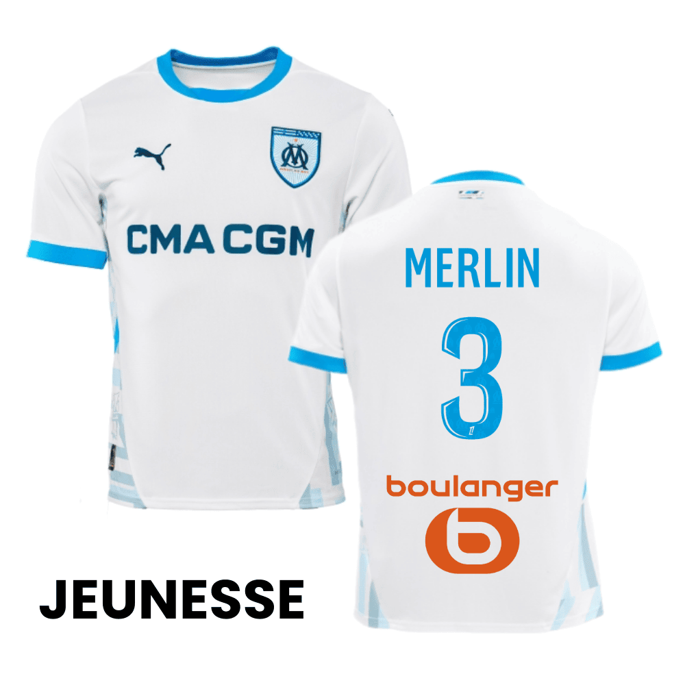 Quentin Merlin 3 Olympique de Marseille 2024/25 Home YOUTH Jersey - White