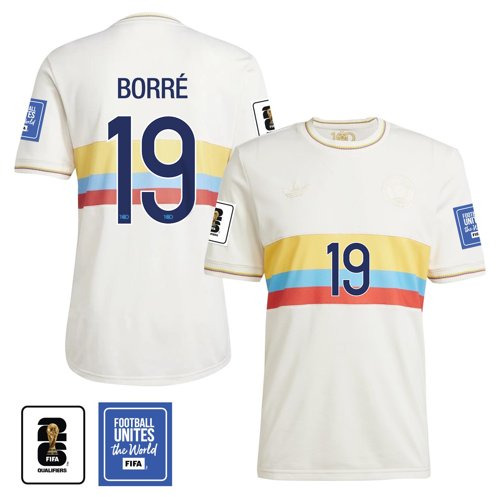 Rafael Borré 19 Colombia 2024 100th Anniversary Jersey & 2026 FIFA World Cup Qualifiers Patch - Men, Chalk White