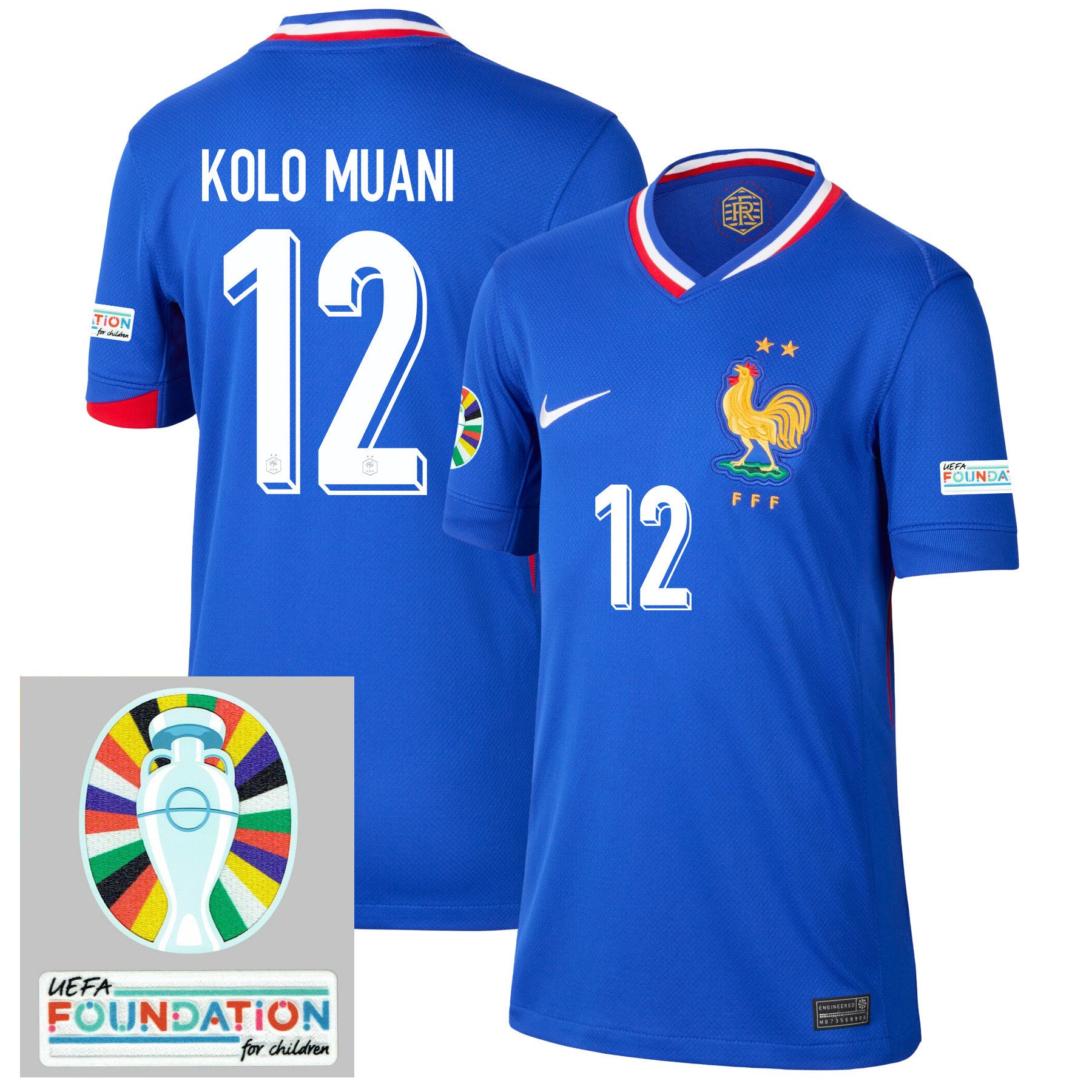 Randal Kolo Muani 12 France National Team 2024/25 YOUTH Home Jersey - Euro UEFA Patch - Blue