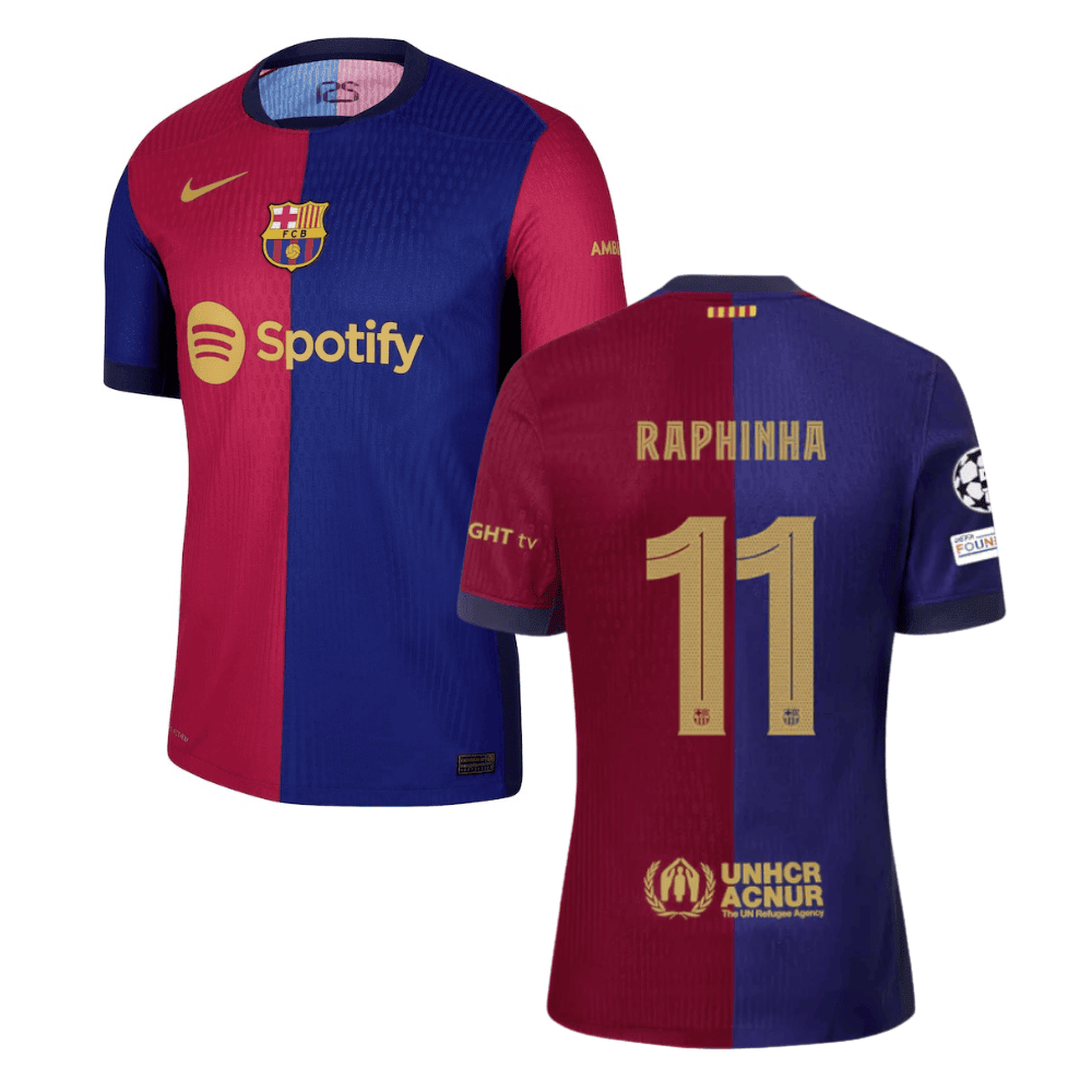Raphinha 11 Barcelona UCL Patch 2024/25 Home Men Jersey - Navy