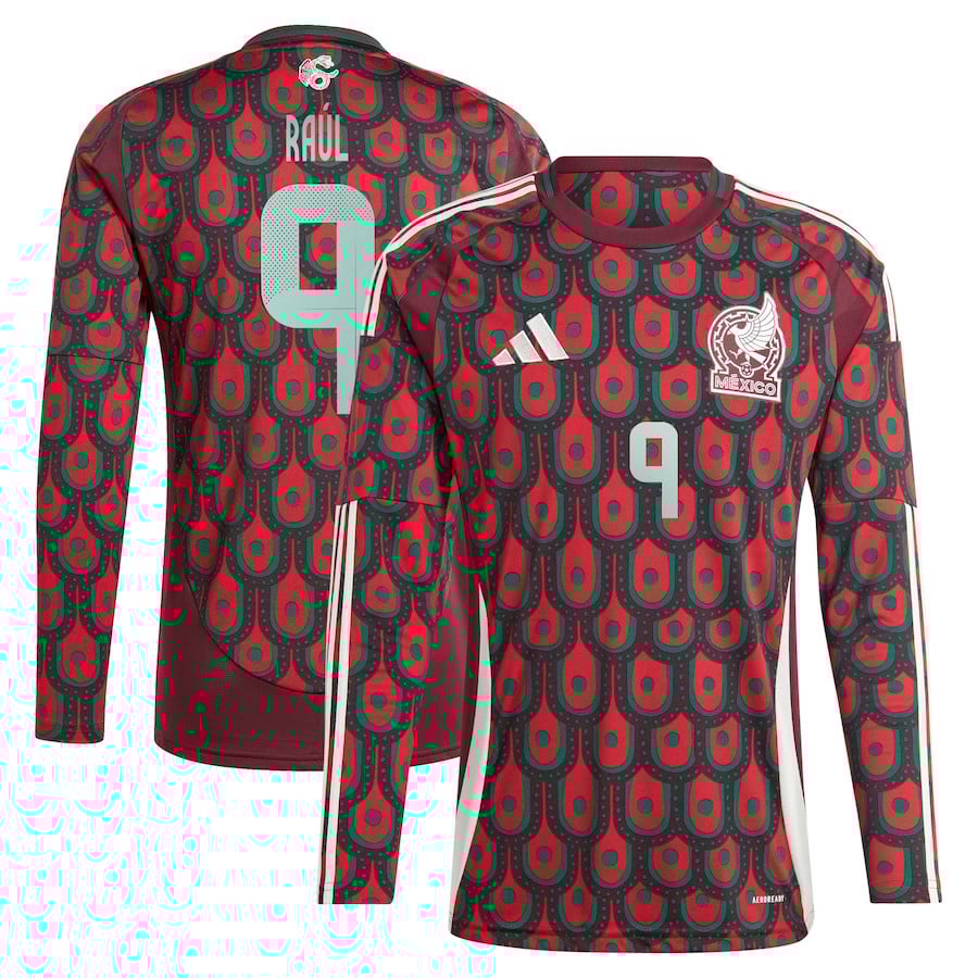 Raul Jimenez 9 Mexico National Team 2024 Home Long Sleeve Men Jersey - Burgundy