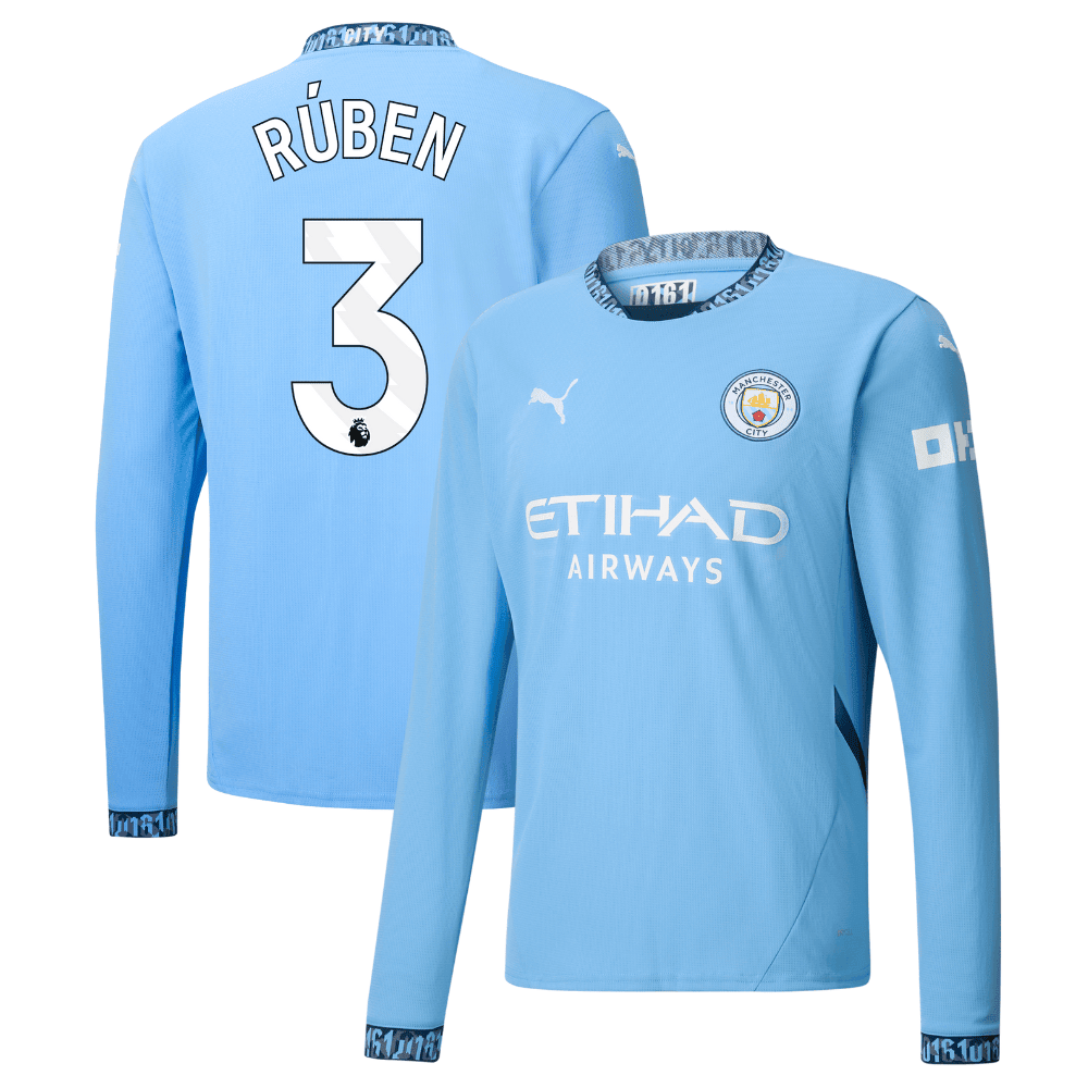 Rúben Dias 3 Manchester City 2024/25 Home Long Sleeve Men Jersey - Light Blue