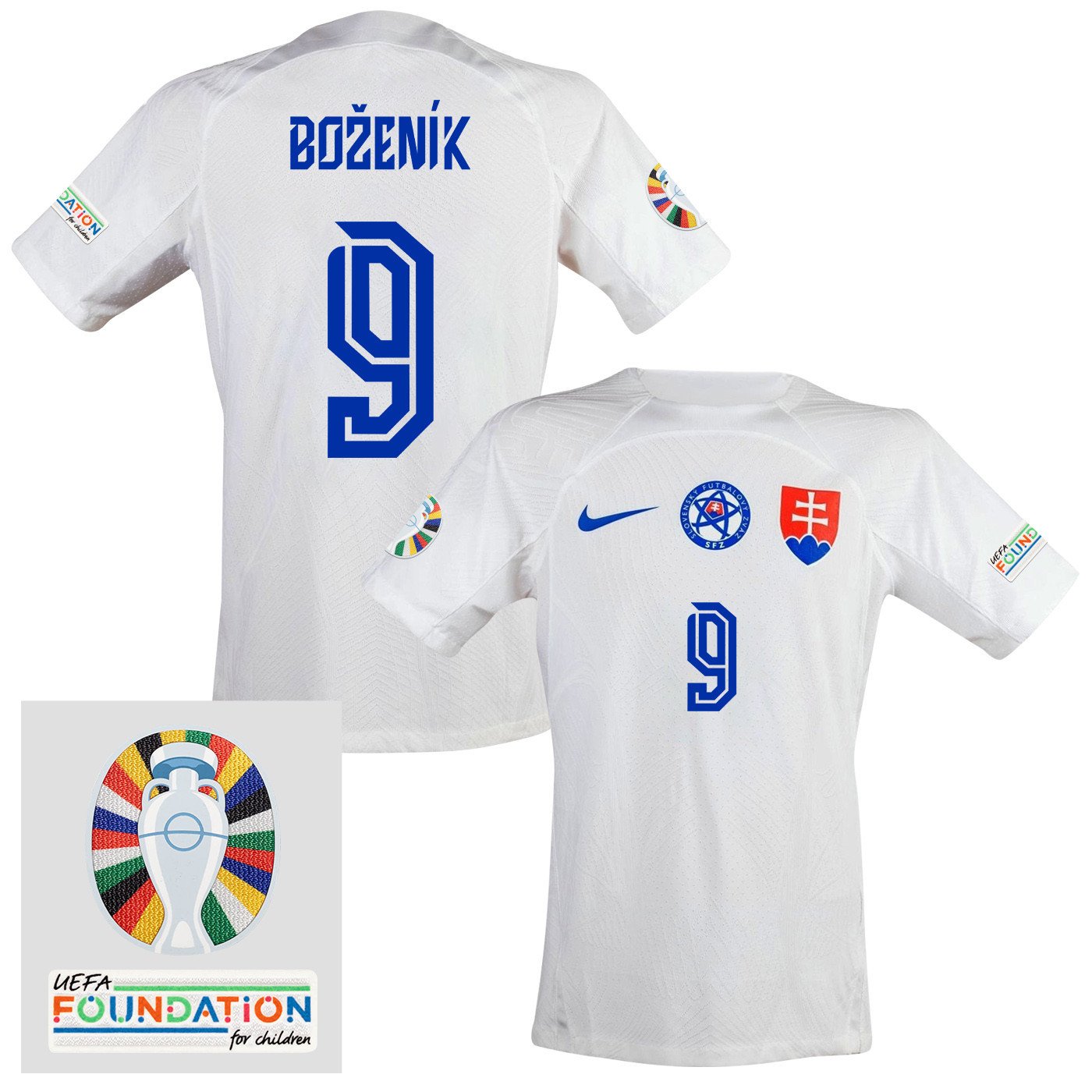 Róbert Boženík 9 Slovakia National Team 2024 Euro & Foundation Patch Away Men Jersey - White