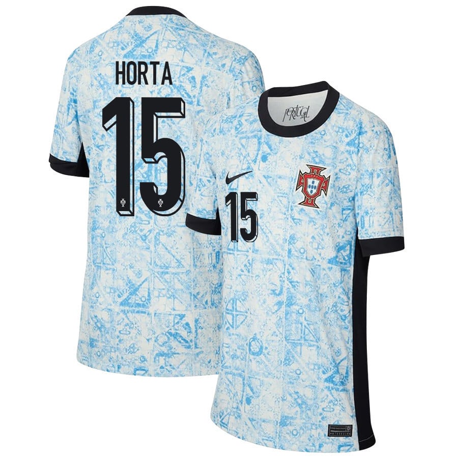 Ricardo Horta 15 Portugal National Team 2024/25 Away YOUTH Jersey - Cream/Blue