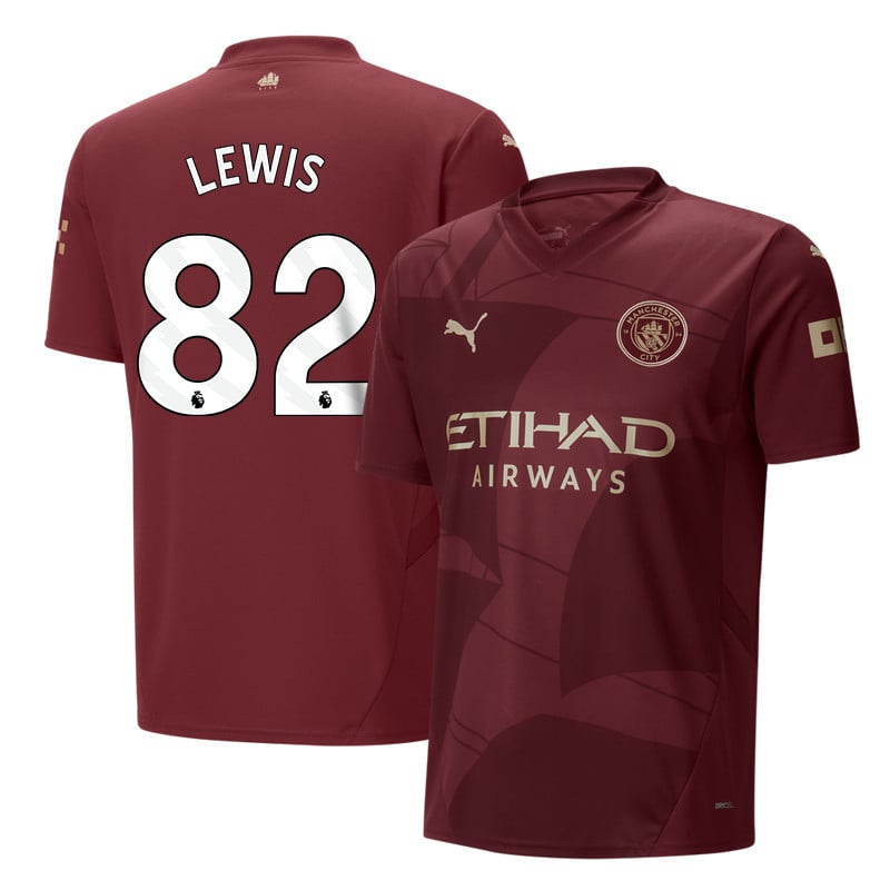 Rico Lewis 82 Manchester City 2024/25 Third Men Jersey - Burgundy