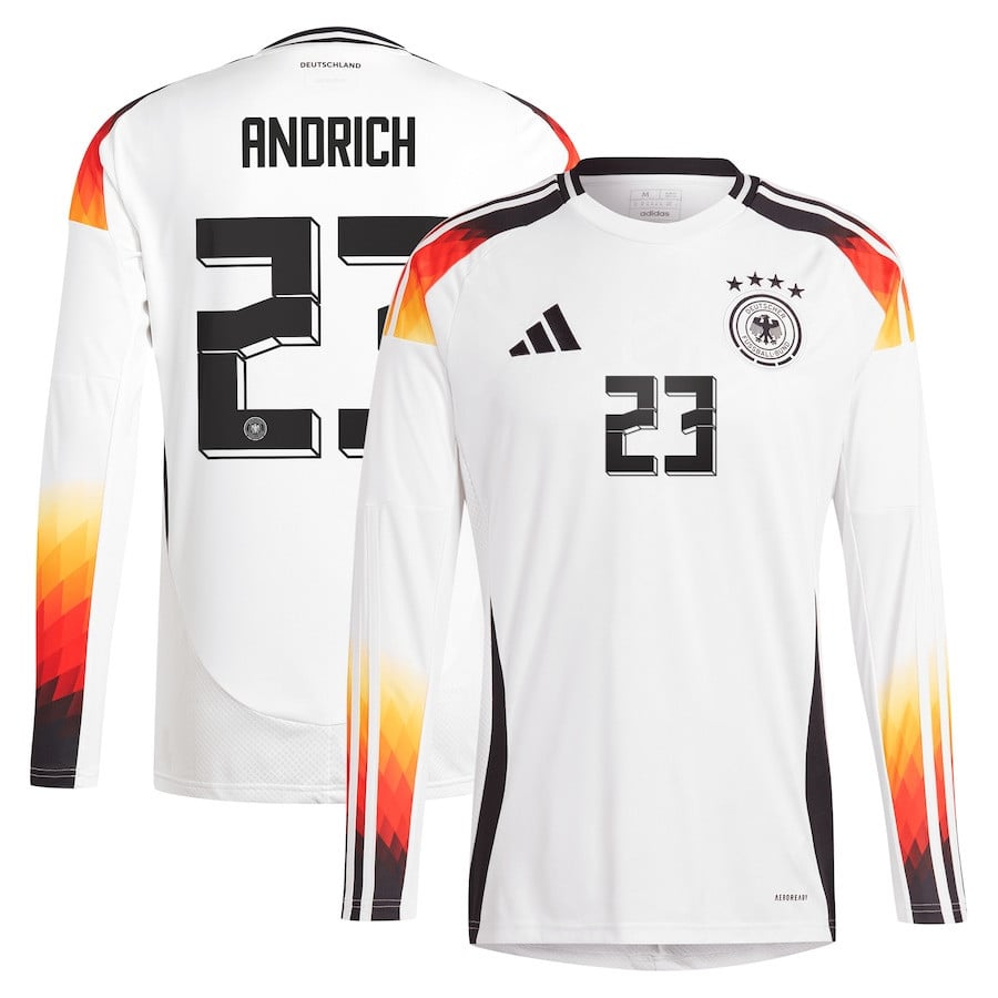 Robert Andrich 23 Germany National Team 2024 Home Long Sleeve Men Jersey - White