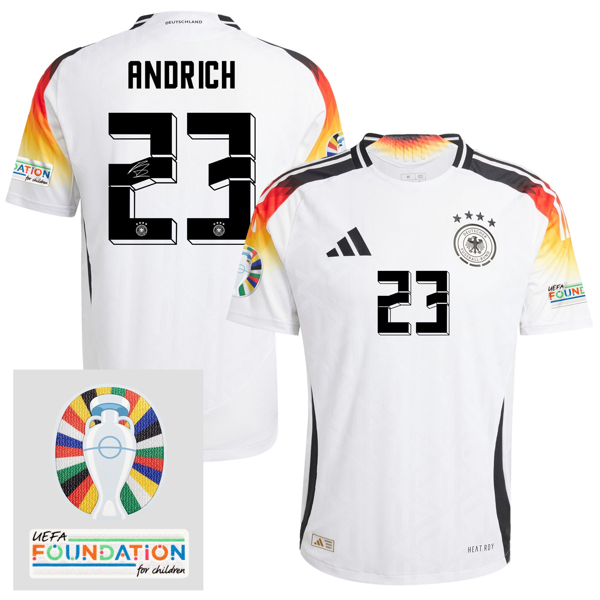 Robert Andrich 23 Signed Germany 2024/25 Home Jersey - Autographed, Euro UEFA Patch - Men, White