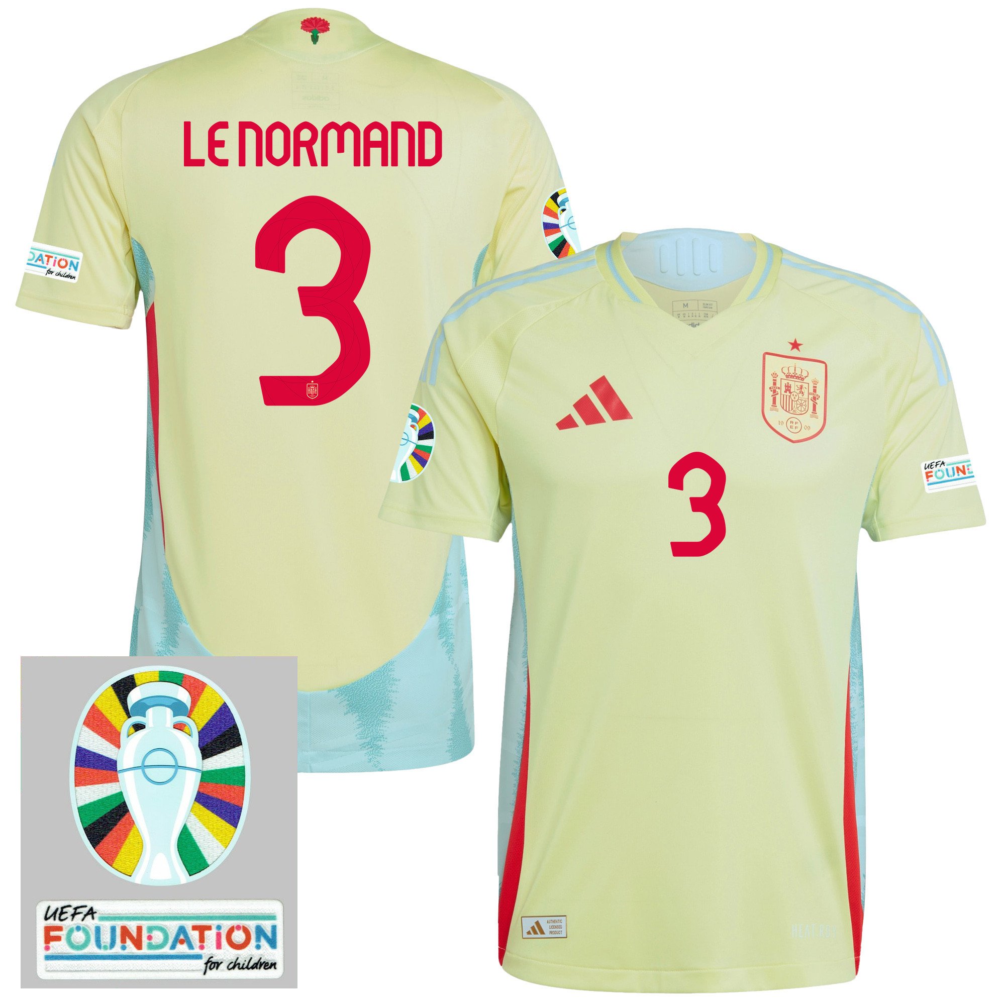 Robin Le Normand 3 Spain National Team 2024 Euro Patch Away Men Jersey - Yellow