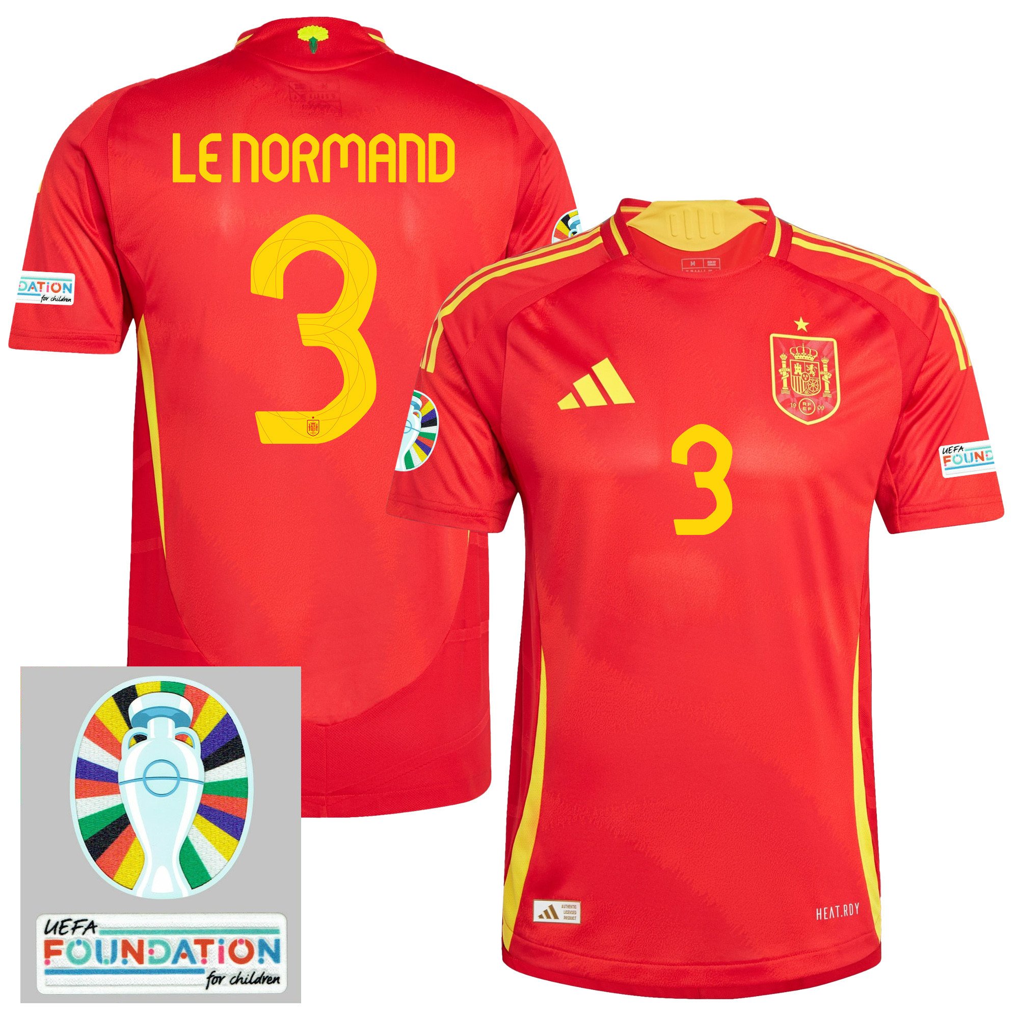 Robin Le Normand 3 Spain National Team 2024 Euro Patch Home Men Jersey - Red