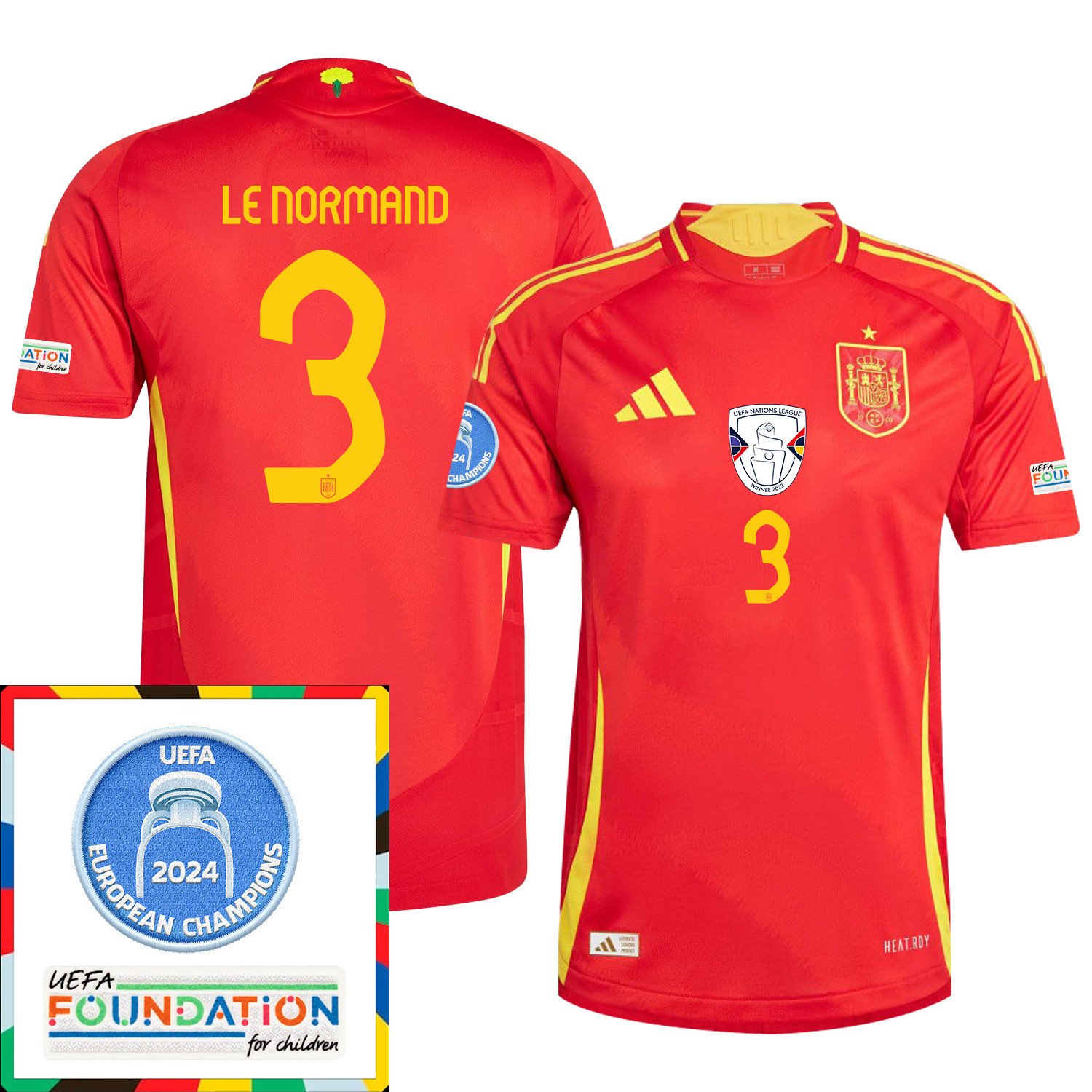 Robin Le Normand 3 Spain National Team UEFA 2024 European Champions Patch Home Men Jersey - Red