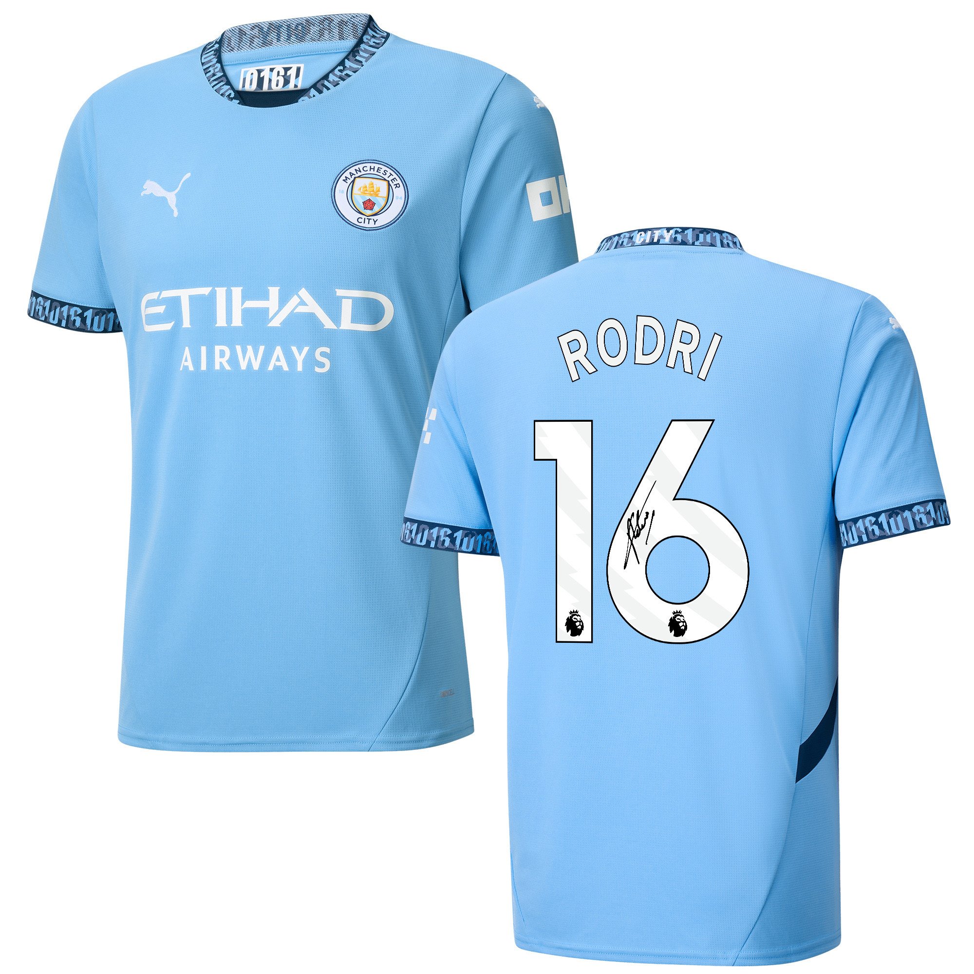 Rodri 16 Signed Manchester City 2024/25 Home Jersey Autographed - Light Blue