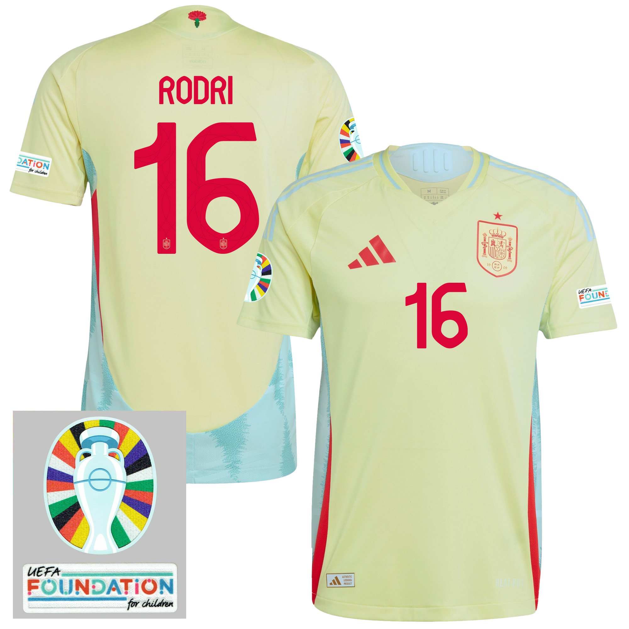 Rodri 16 Spain National Team 2024 Euro Patch Away Men Jersey - Yellow