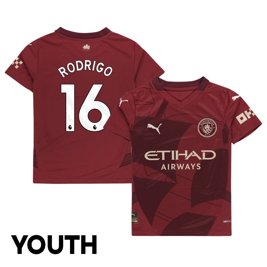 Rodrigo 16 Manchester City 2024/25 Third YOUTH Jersey - Burgundy