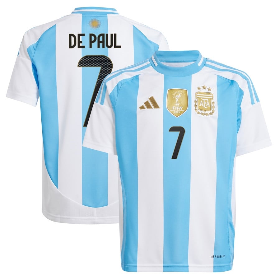 Rodrigo De Paul 7 Argentina National Team 2024 Home YOUTH Jersey - White