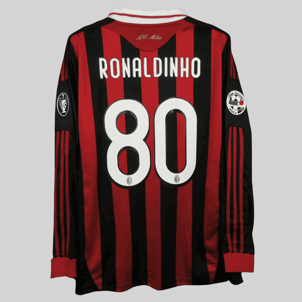 Ronaldinho 80 AC Milan 2009-2010 Retro Home Jersey - Men, Long Sleeve