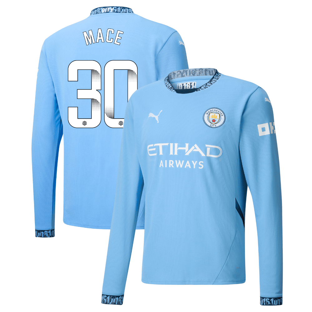 Ruby Mace 30 Manchester City 2024/25 Women's Team Home Long Sleeve Men Jersey - Light Blue