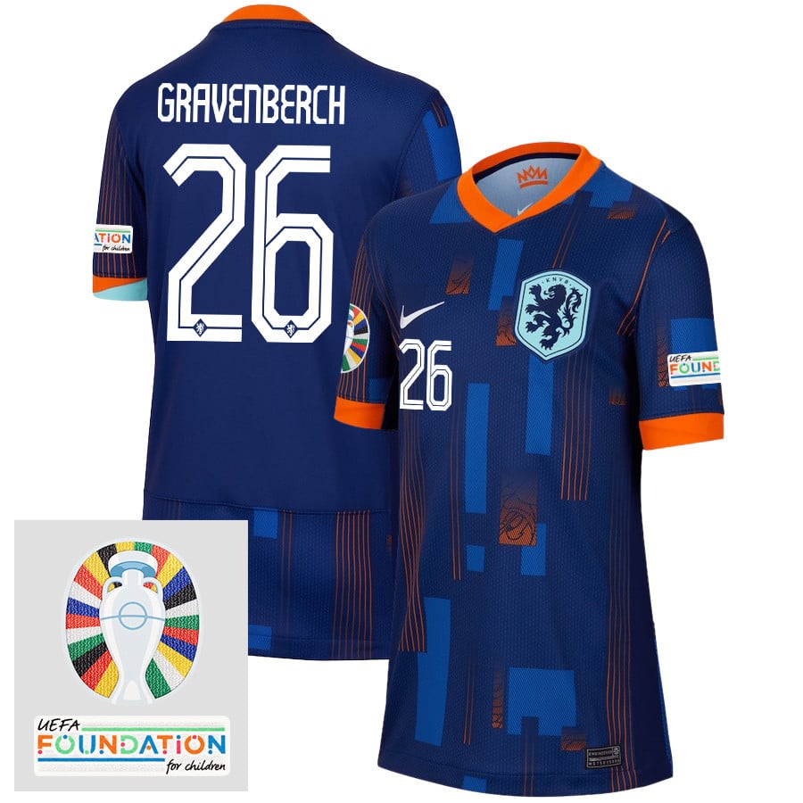 Ryan Gravenberch 26 Netherlands National Team 2024/25 Away YOUTH Jersey - Navy