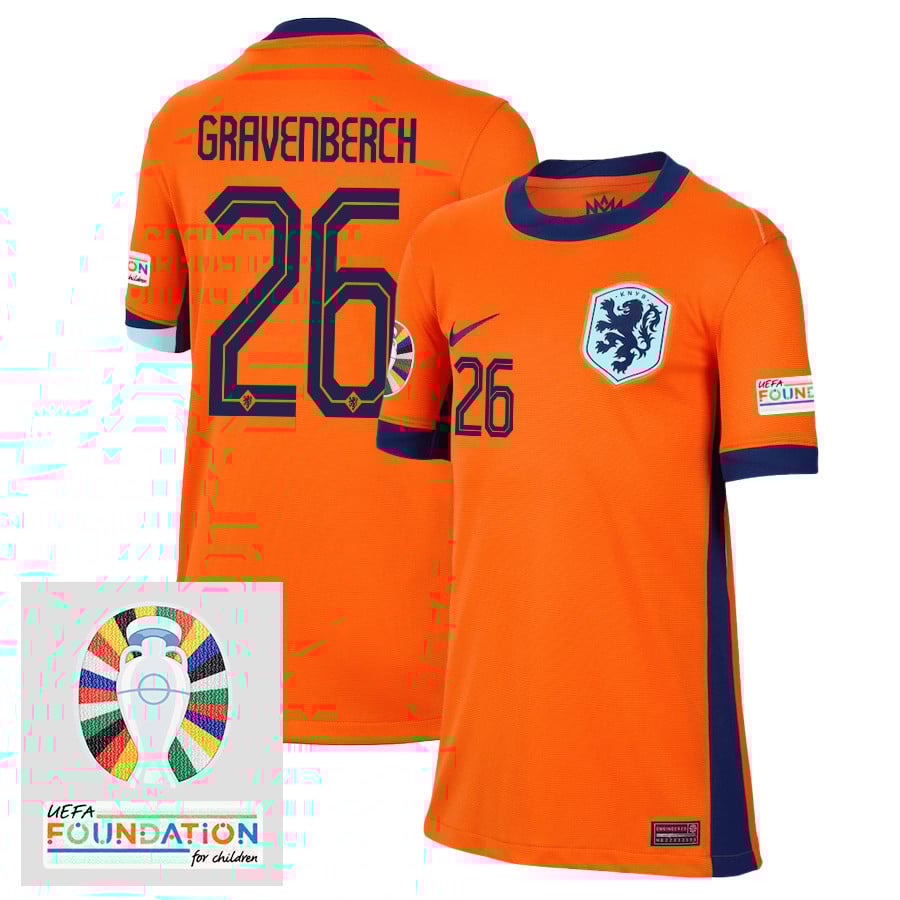 Ryan Gravenberch 26 Netherlands National Team 2024/25 Home YOUTH Jersey - Orange