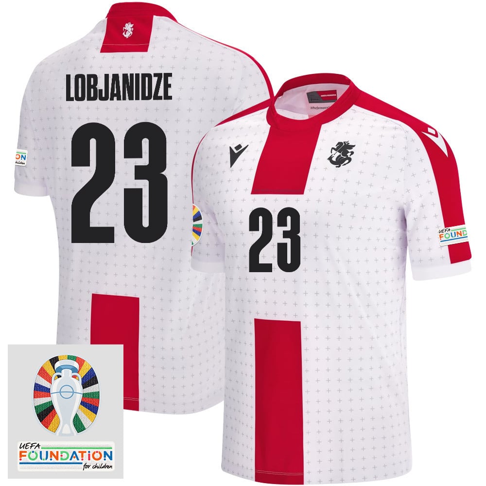 Saba Lobjanidze 23 Georgia National Team 2024 Euro & Foundation Patch Home Men Jersey - White
