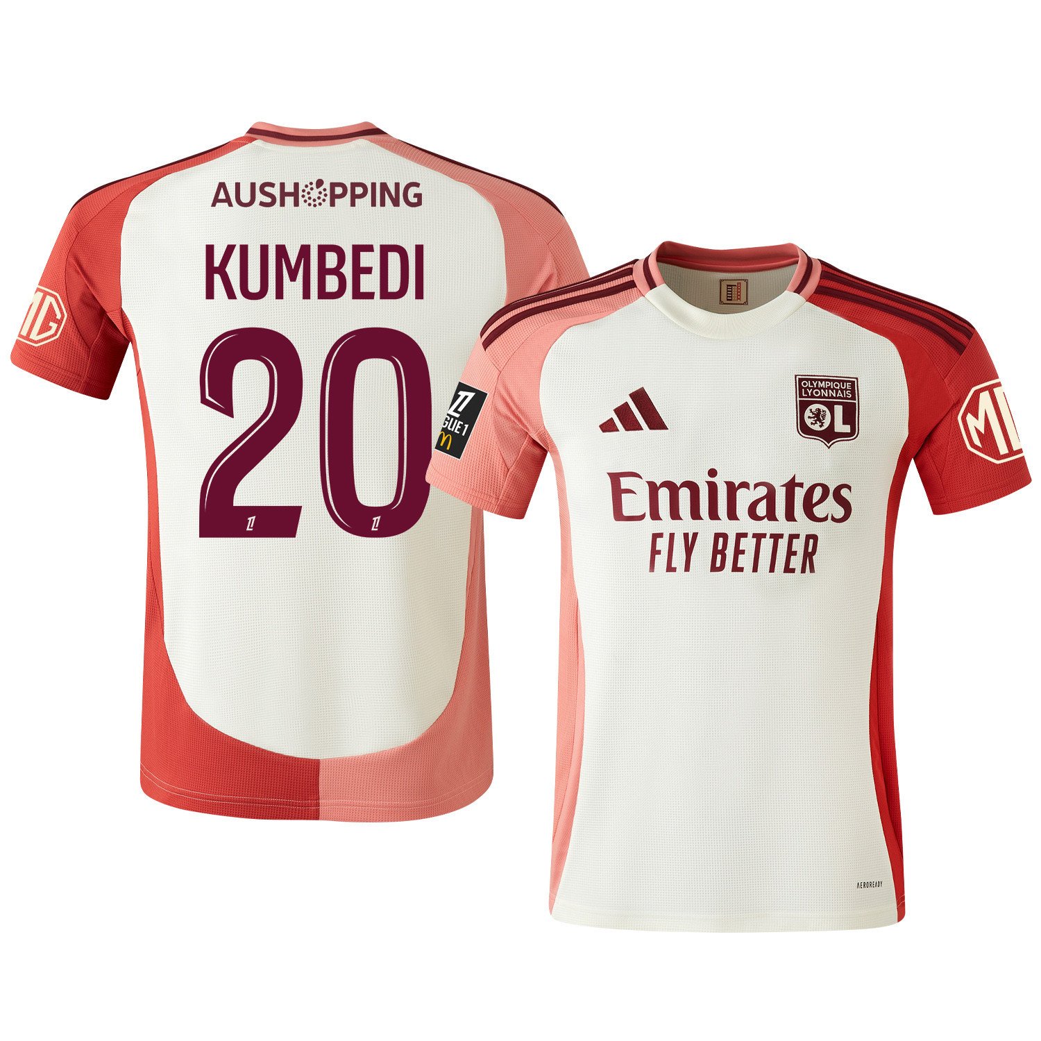Saël Kumbedi 20 Olympique Lyonnais 2024/25 Third Men Jersey - Cream
