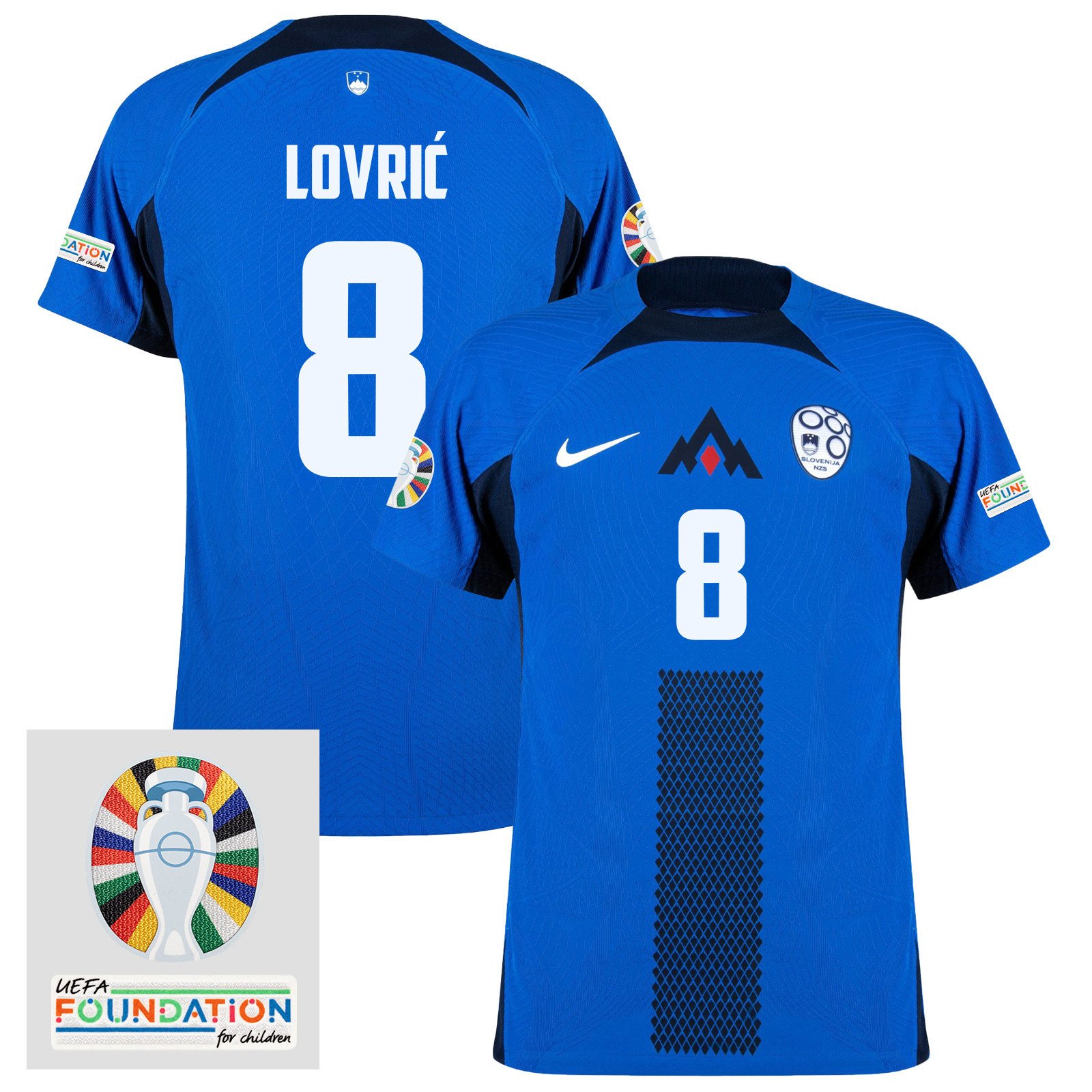 Sandi Lovrič 8 Slovenia National Team 2024 Euro & Foundation Patch Away Men Jersey - Blue