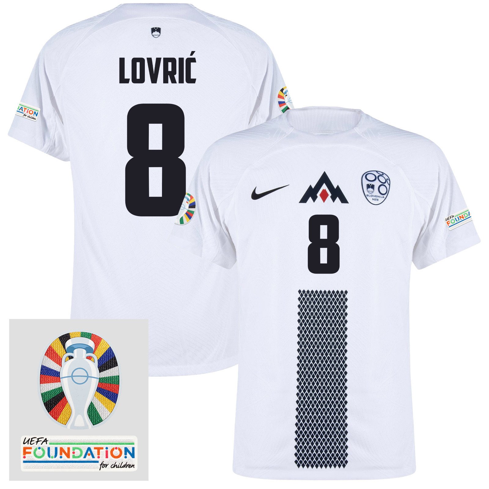 Sandi Lovrič 8 Slovenia National Team 2024 Euro & Foundation Patch Home Men Jersey - White