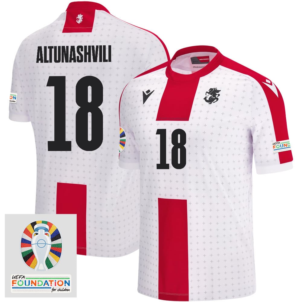 Sandro Altunashvili 18 Georgia National Team 2024 Euro & Foundation Patch Home Men Jersey - White