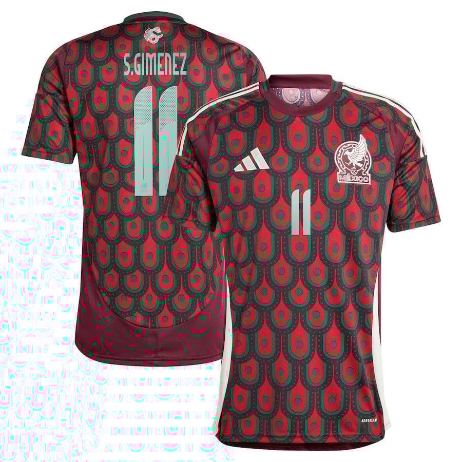 Santiago Giménez 11 Mexico National Team 2024 Home Men Jersey - Burgundy