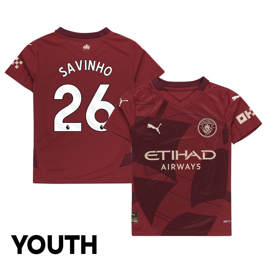 Savinho 26 Manchester City 2024/25 Third YOUTH Jersey - Burgundy