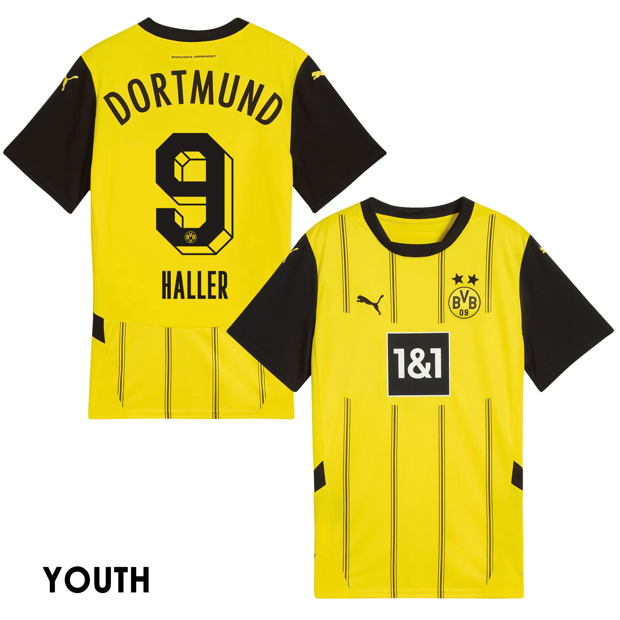 Sébastien Haller 9 Borussia Dortmund 2024/25 YOUTH Home Jersey - Yellow