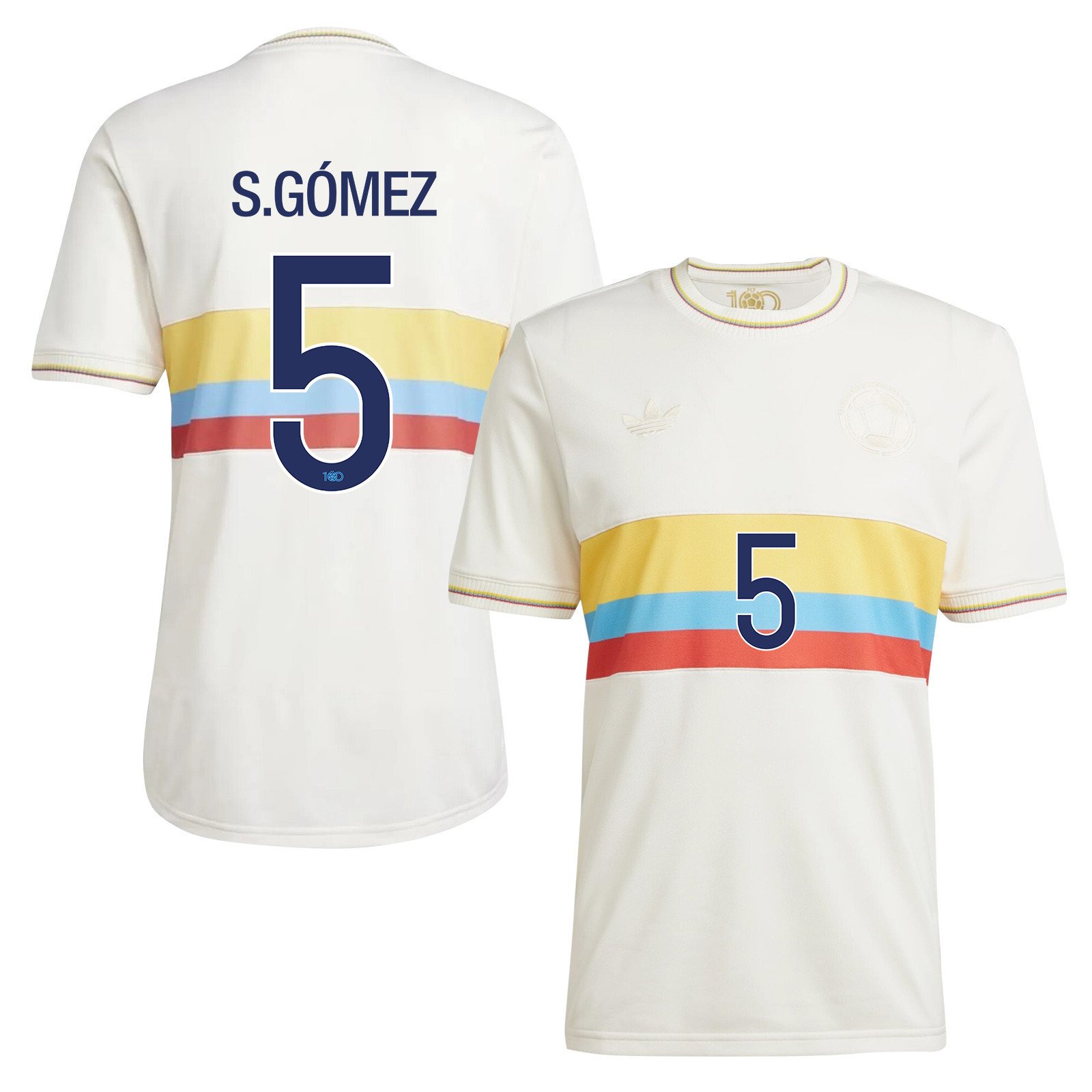 Sebastián Gómez 5 Colombia 2024 100th Anniversary Jersey - Men, Chalk White
