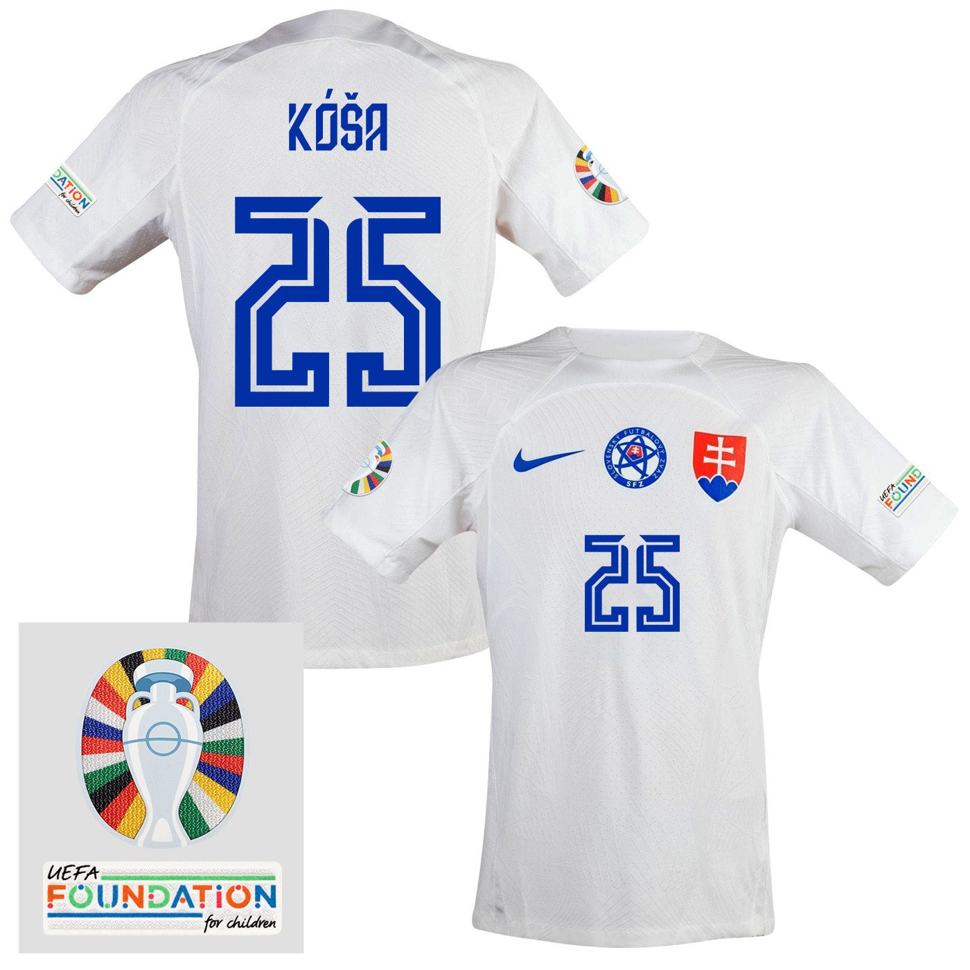 Sebastián Kóša 25 Slovakia National Team 2024 Euro & Foundation Patch Away Men Jersey - White