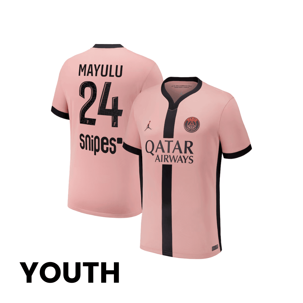 Senny Mayulu 24 Paris Saint-Germain 2024/25 Third YOUTH Jersey - Pink