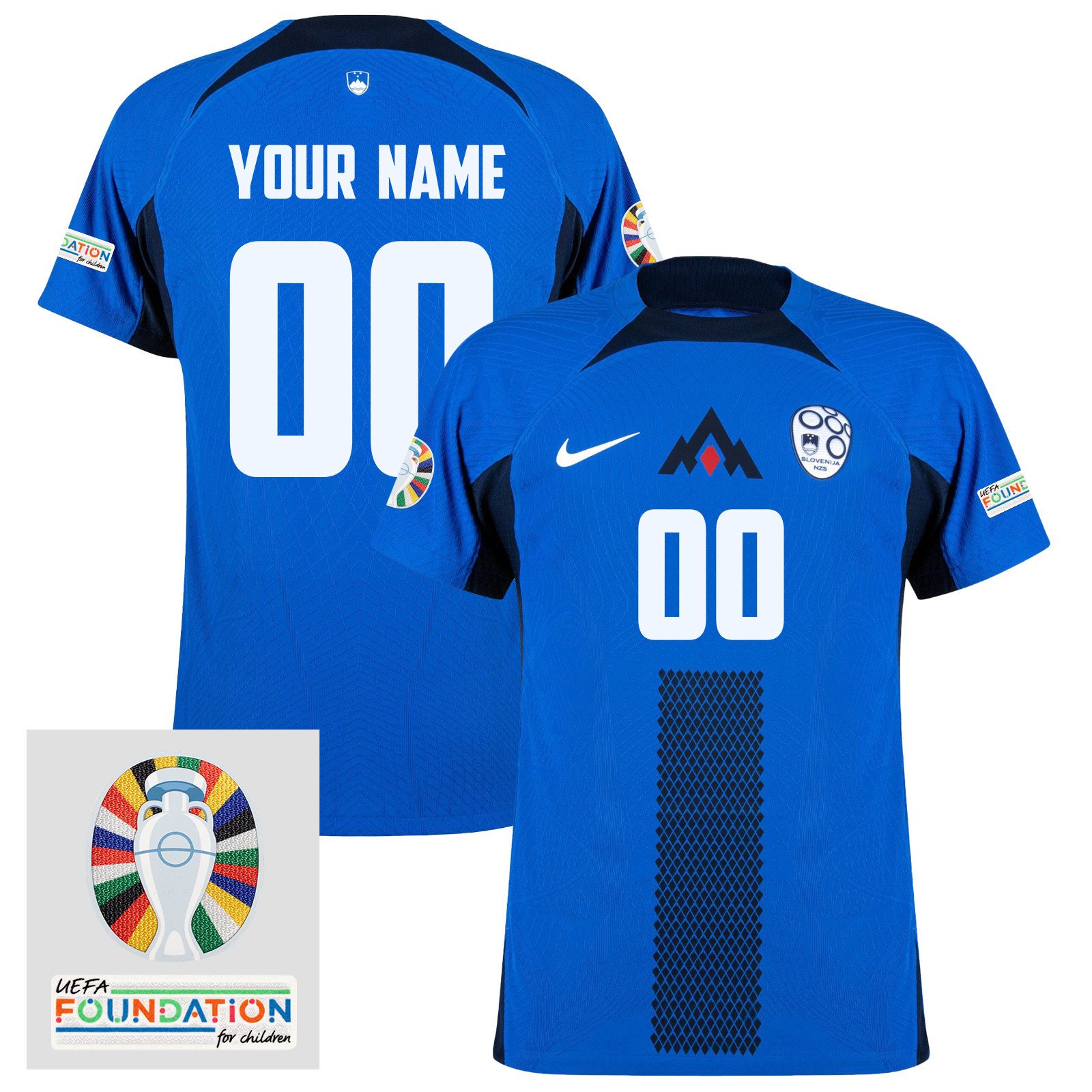 Slovenia National Team 2024 Euro & Foundation Patch Away Men Custom Jersey - Blue